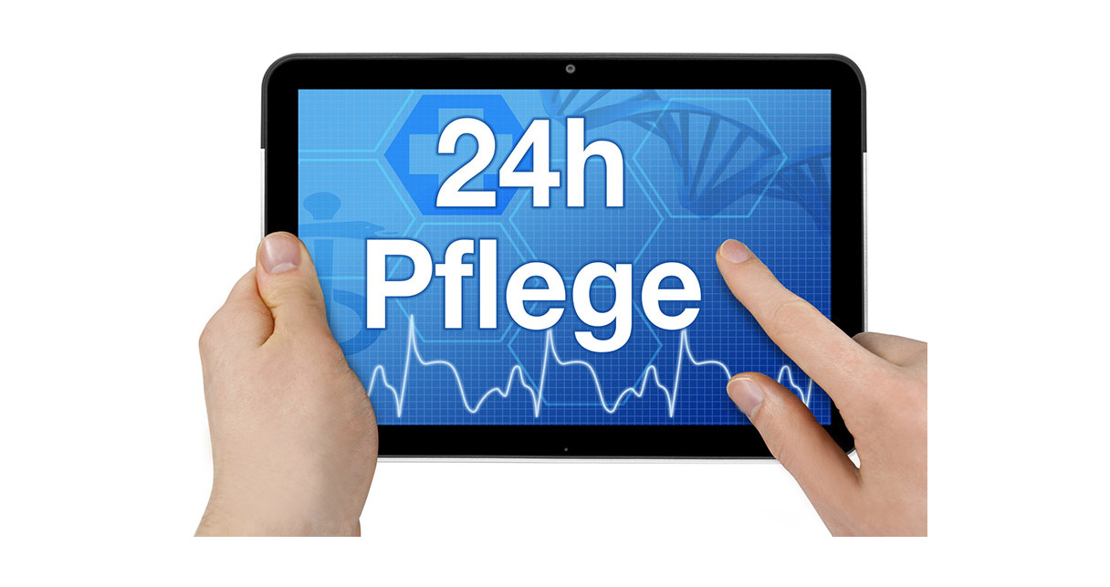 24h Pflege als Titel auf Tablet – gute Betreuungsqualität zu einem fairen Preis.